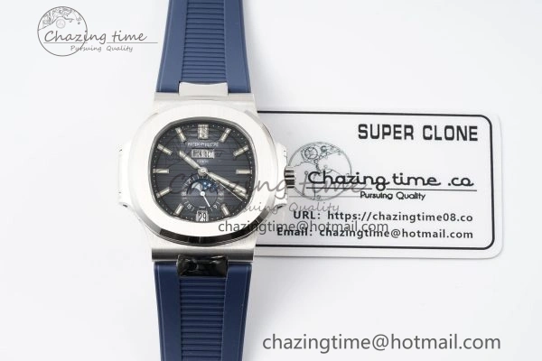 WrinkleFree Nautilus 5726 Complicated SS PPF 1:1 Best Edition Blue Textured Dial on Blue Rubber Strap A 8799