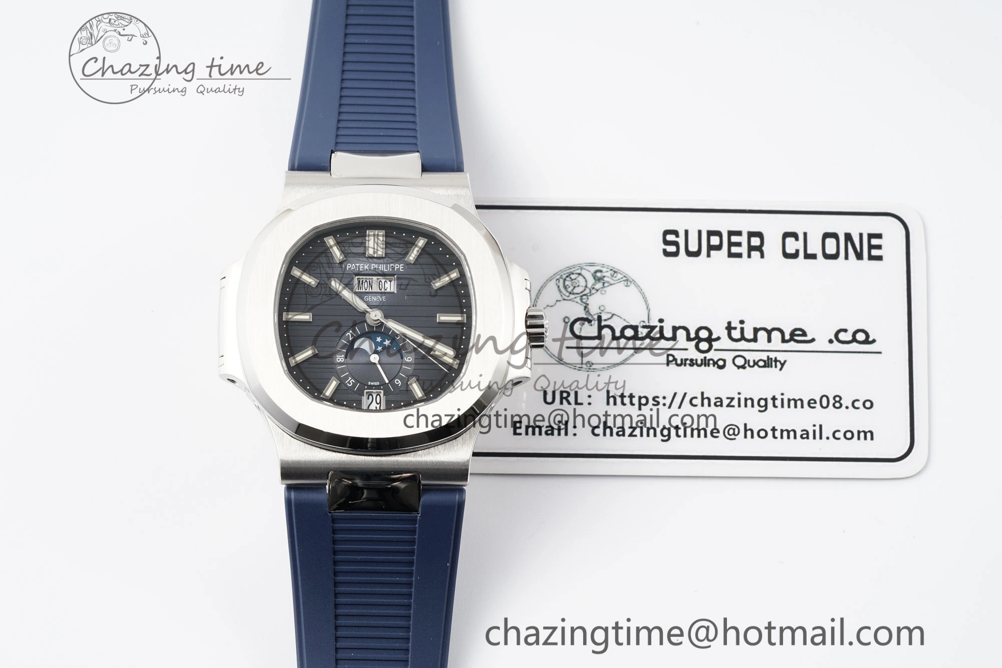 WrinkleFree Nautilus 5726 Complicated SS PPF 1:1 Best Edition Blue Textured Dial on Blue Rubber Strap A 8799