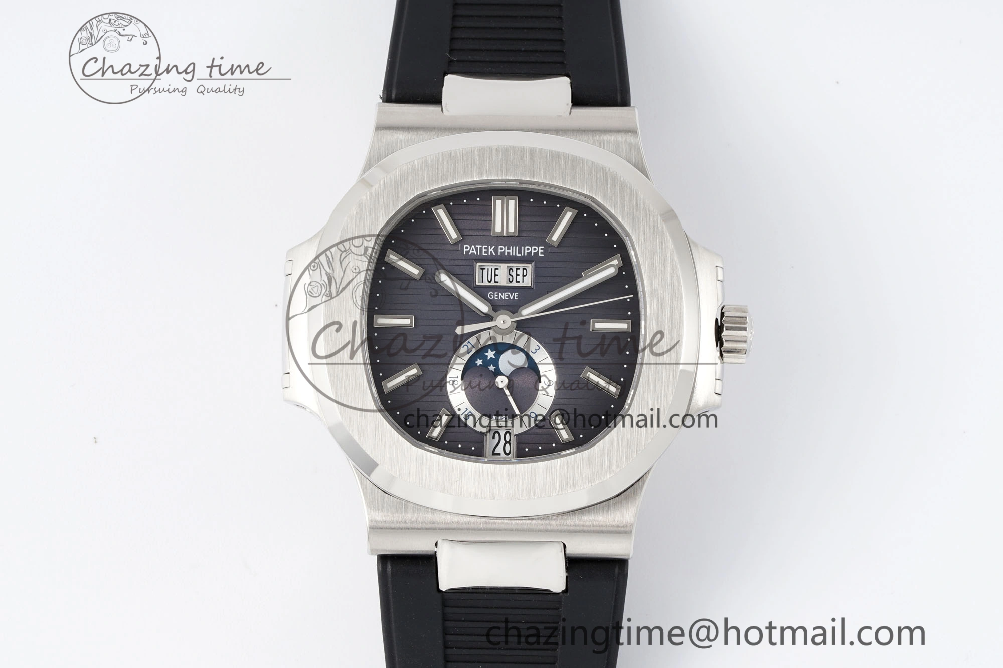 Nautilus 5726 Complicated SS PPF 1:1 Best Edition Gray Textured Dial on Black Rubber Strap A FashionForward 8798