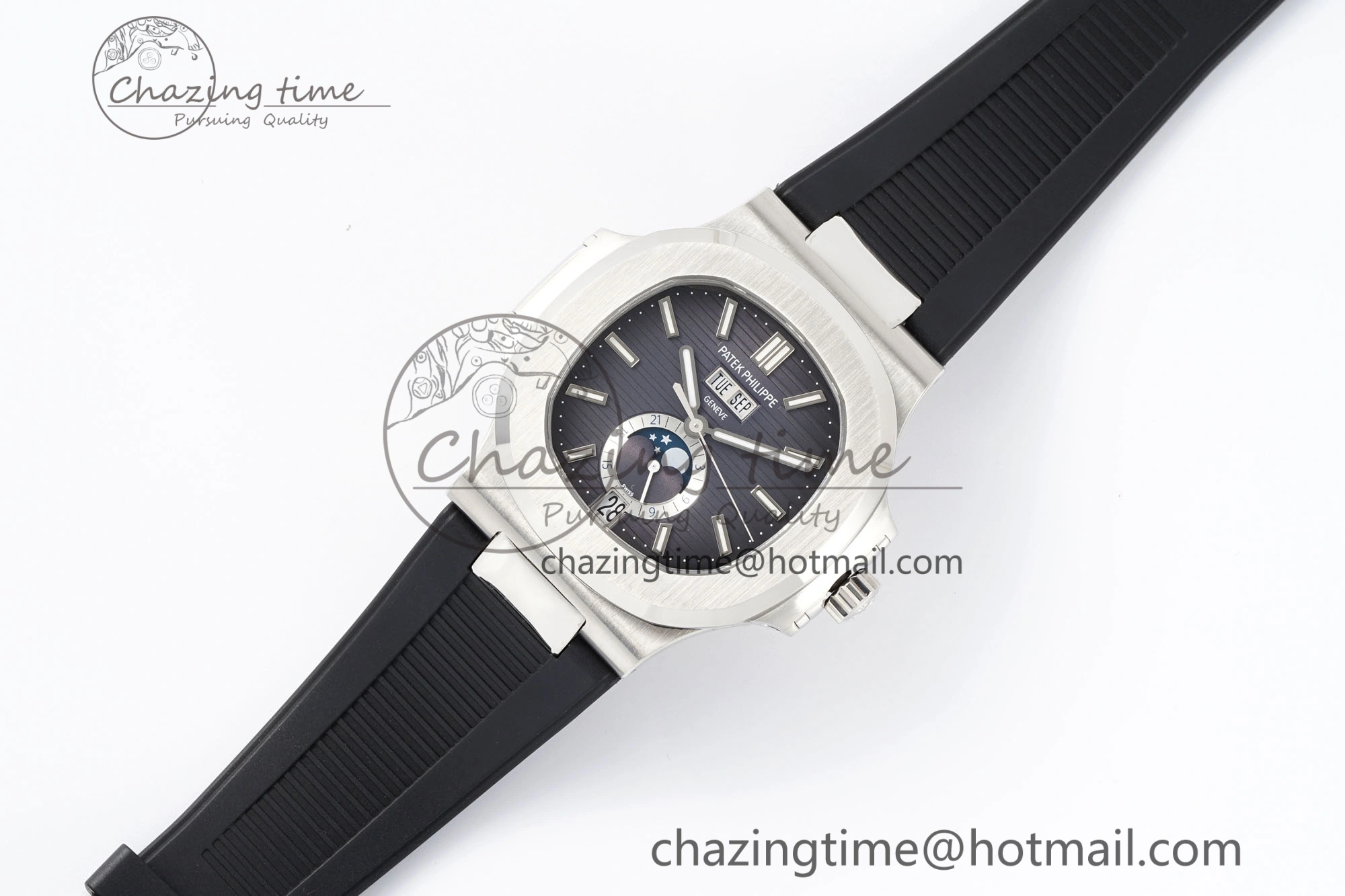 Nautilus 5726 Complicated SS PPF 1:1 Best Edition Gray Textured Dial on Black Rubber Strap A FashionForward 8798