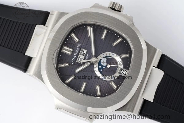 Nautilus 5726 Complicated SS PPF 1:1 Best Edition Gray Textured Dial on Black Rubber Strap A FashionForward 8798