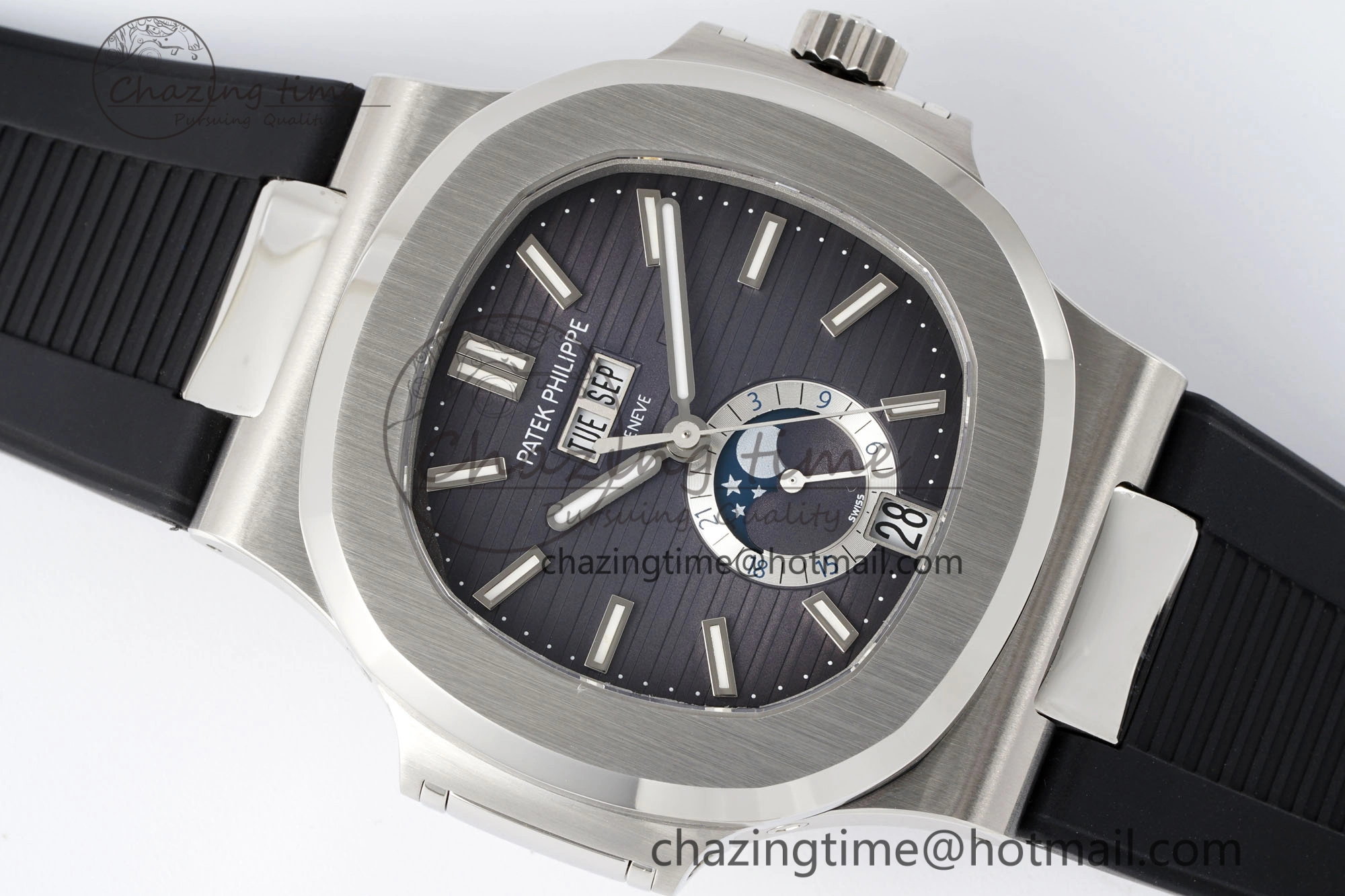 Nautilus 5726 Complicated SS PPF 1:1 Best Edition Gray Textured Dial on Black Rubber Strap A FashionForward 8798
