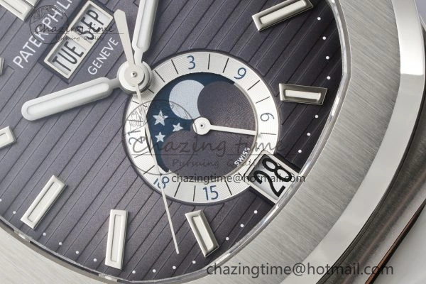 Nautilus 5726 Complicated SS PPF 1:1 Best Edition Gray Textured Dial on Black Rubber Strap A FashionForward 8798