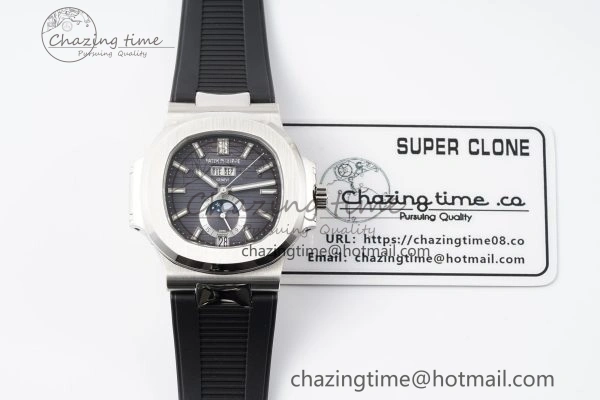 Nautilus 5726 Complicated SS PPF 1:1 Best Edition Gray Textured Dial on Black Rubber Strap A FashionForward 8798