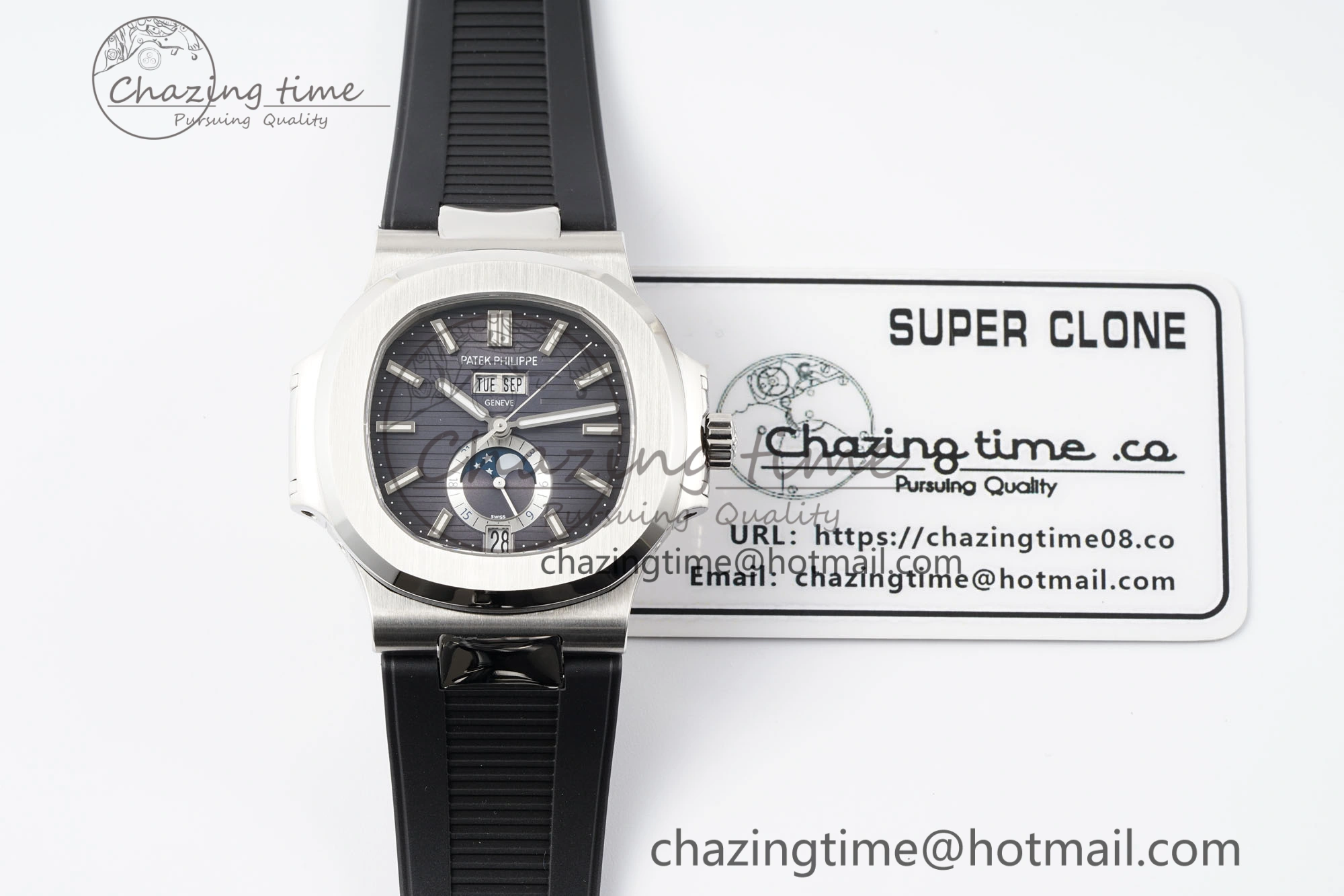 Nautilus 5726 Complicated SS PPF 1:1 Best Edition Gray Textured Dial on Black Rubber Strap A FashionForward 8798