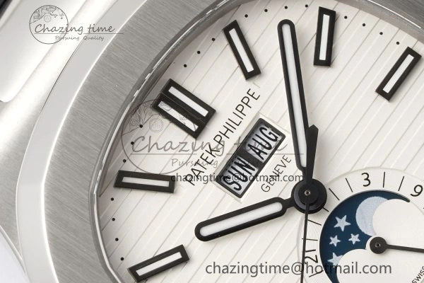 Affordable Nautilus 5726 Complicated SS PPF 1:1 Best Edition White Textured Dial on Black Rubber Strap A 8800