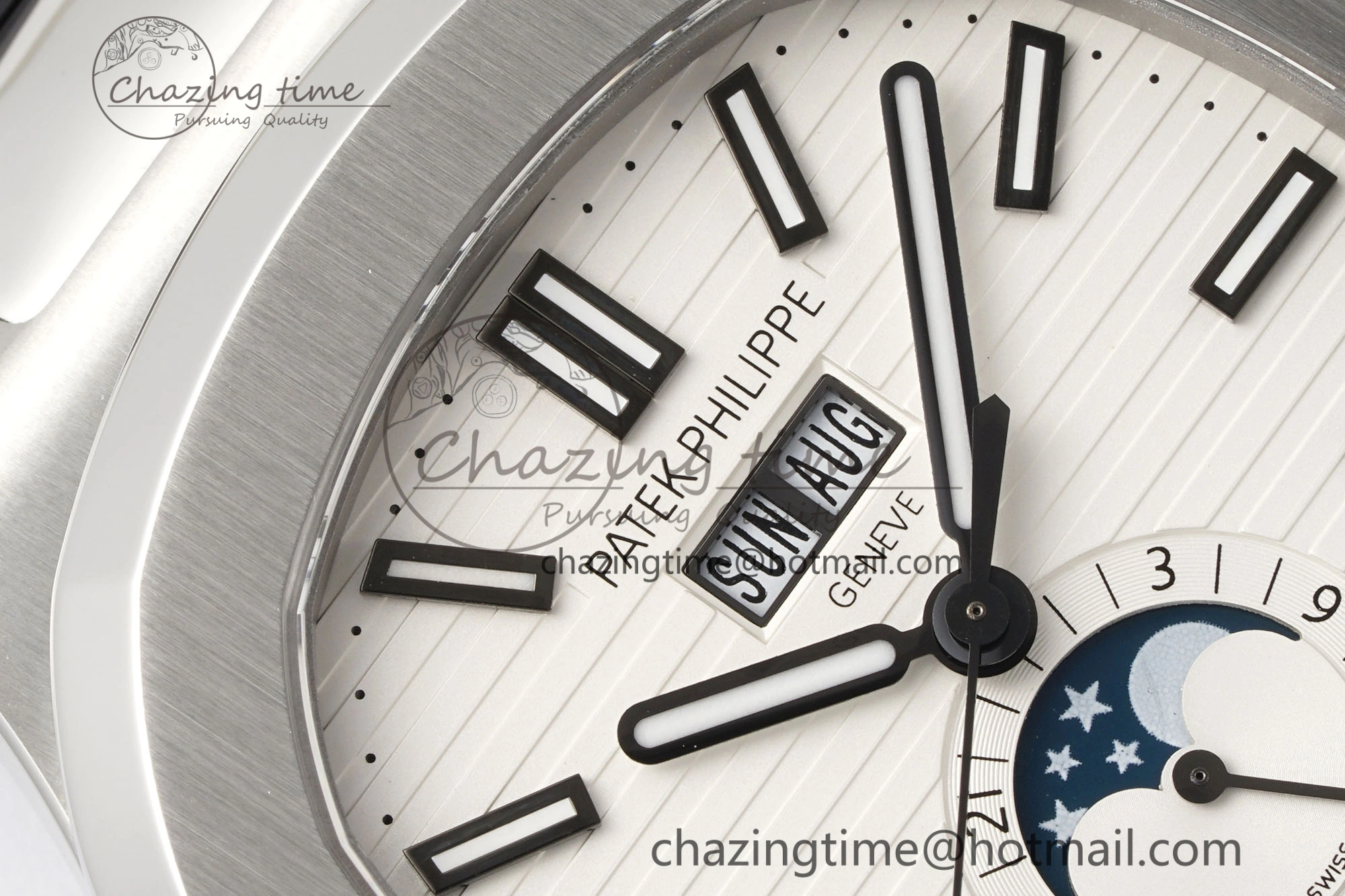 Affordable Nautilus 5726 Complicated SS PPF 1:1 Best Edition White Textured Dial on Black Rubber Strap A 8800