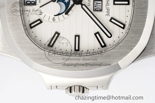 Affordable Nautilus 5726 Complicated SS PPF 1:1 Best Edition White Textured Dial on Black Rubber Strap A 8800