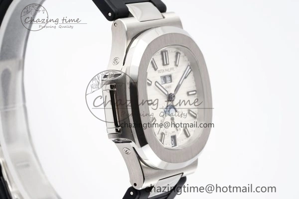 Affordable Nautilus 5726 Complicated SS PPF 1:1 Best Edition White Textured Dial on Black Rubber Strap A 8800
