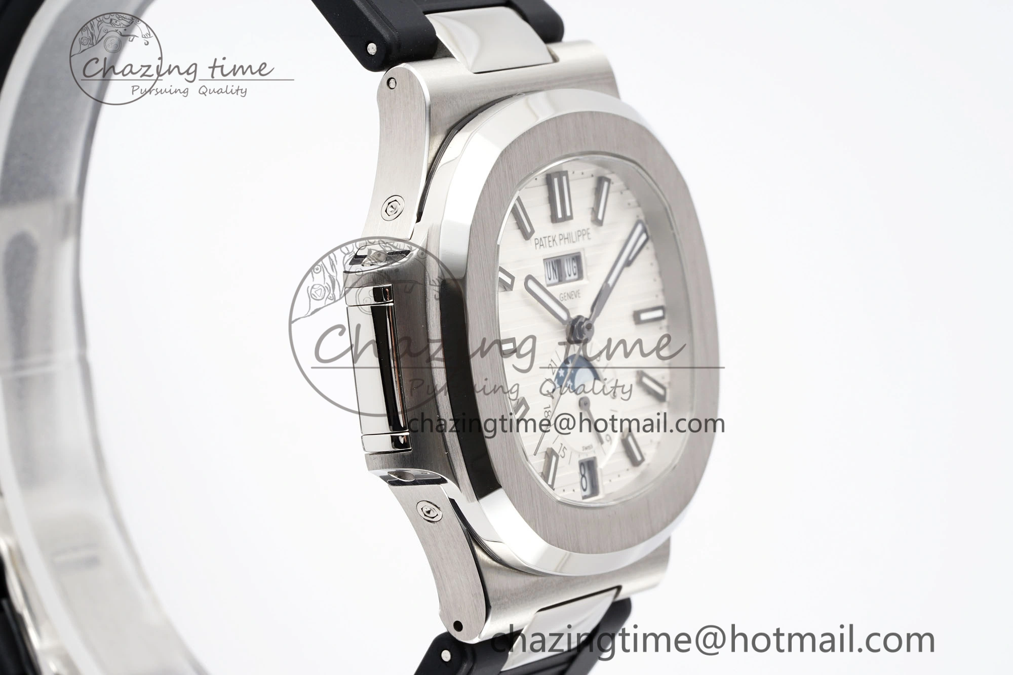 Affordable Nautilus 5726 Complicated SS PPF 1:1 Best Edition White Textured Dial on Black Rubber Strap A 8800