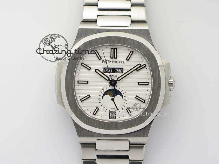 Colorful Nautilus 5726 Complicated SS White Textured Dial On SS Bracelet A 9076