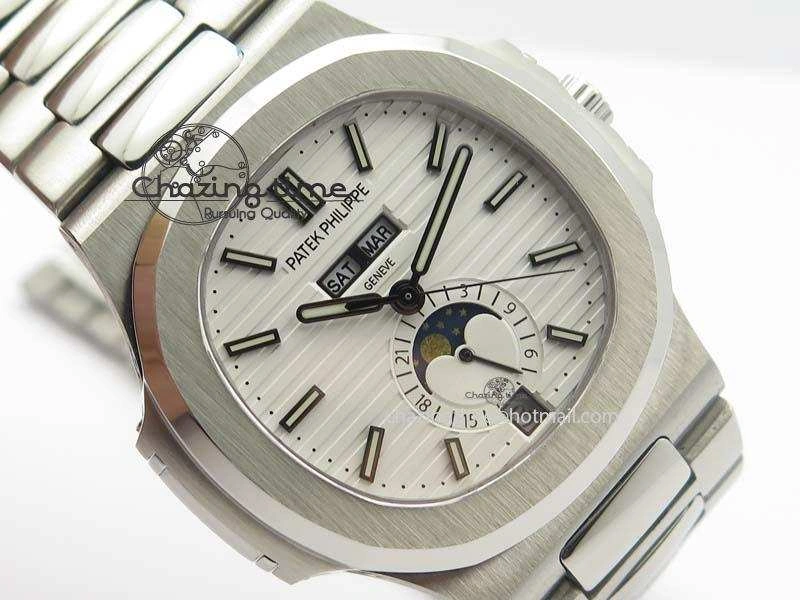 Colorful Nautilus 5726 Complicated SS White Textured Dial On SS Bracelet A 9076