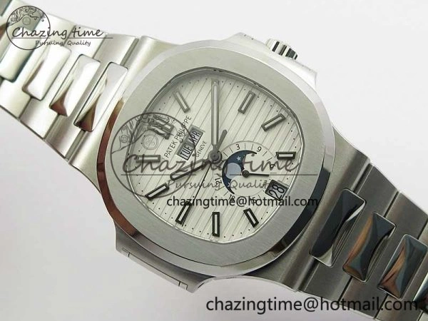 Nautilus 5726 Full Function SS PPF 1:1 Best Edition White Dial on SS Bracelet A TopPick 8853