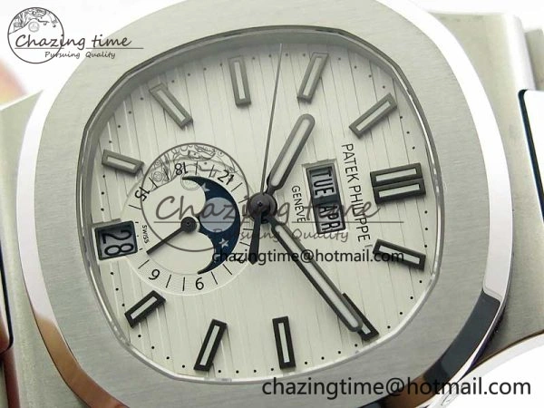 Nautilus 5726 Full Function SS PPF 1:1 Best Edition White Dial on SS Bracelet A TopPick 8853