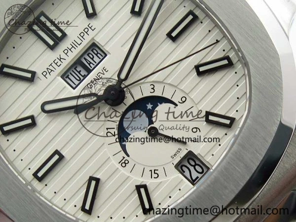 Nautilus 5726 Full Function SS PPF 1:1 Best Edition White Dial on SS Bracelet A TopPick 8853