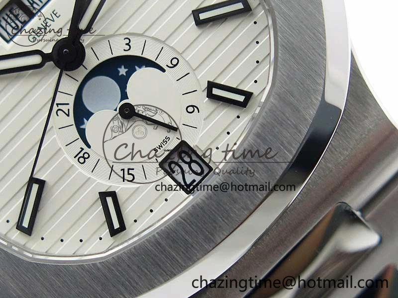 Nautilus 5726 Full Function SS PPF 1:1 Best Edition White Dial on SS Bracelet A TopPick 8853
