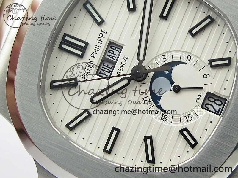 Nautilus 5726 Full Function SS PPF 1:1 Best Edition White Dial on SS Bracelet A TopPick 8853