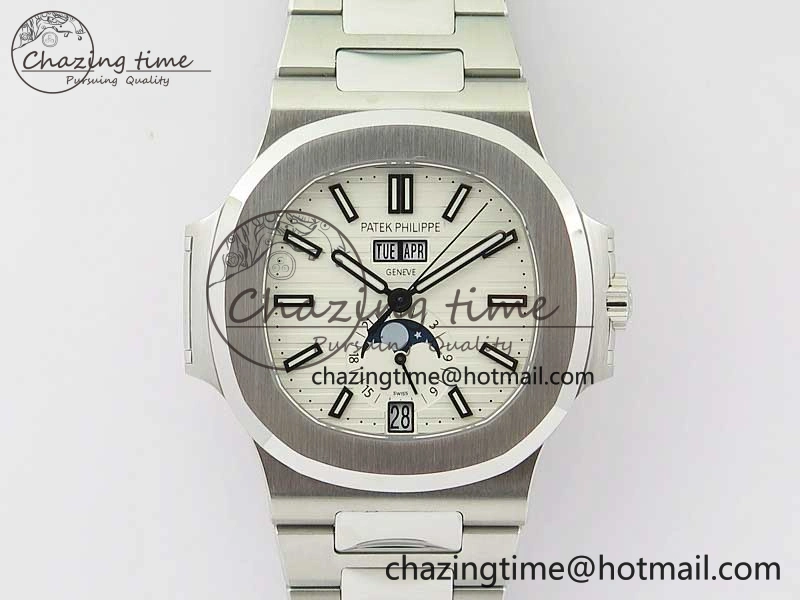 Nautilus 5726 Full Function SS PPF 1:1 Best Edition White Dial on SS Bracelet A TopPick 8853