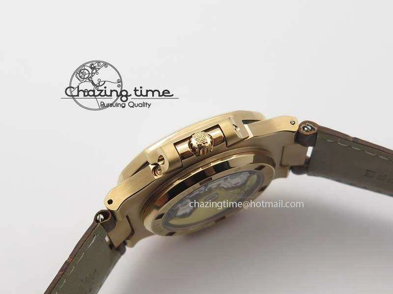 Flexible Nautilus 5726 Moonphase RG Black Dial On Brown Leather Strap A 9069