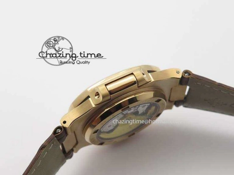 Flexible Nautilus 5726 Moonphase RG Black Dial On Brown Leather Strap A 9069
