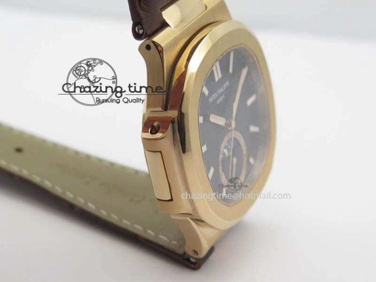 Flexible Nautilus 5726 Moonphase RG Black Dial On Brown Leather Strap A 9069