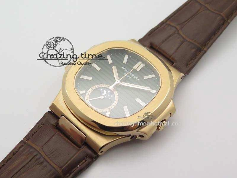 Flexible Nautilus 5726 Moonphase RG Black Dial On Brown Leather Strap A 9069