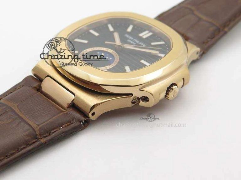 Flexible Nautilus 5726 Moonphase RG Black Dial On Brown Leather Strap A 9069