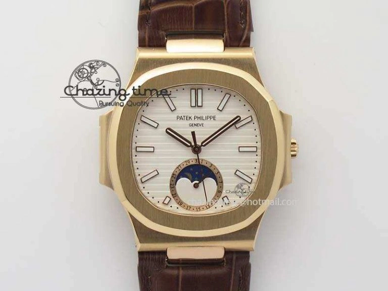 Nautilus 5726 Moonphase RG White Dial On Brown Leather Strap A SunProtective 9071