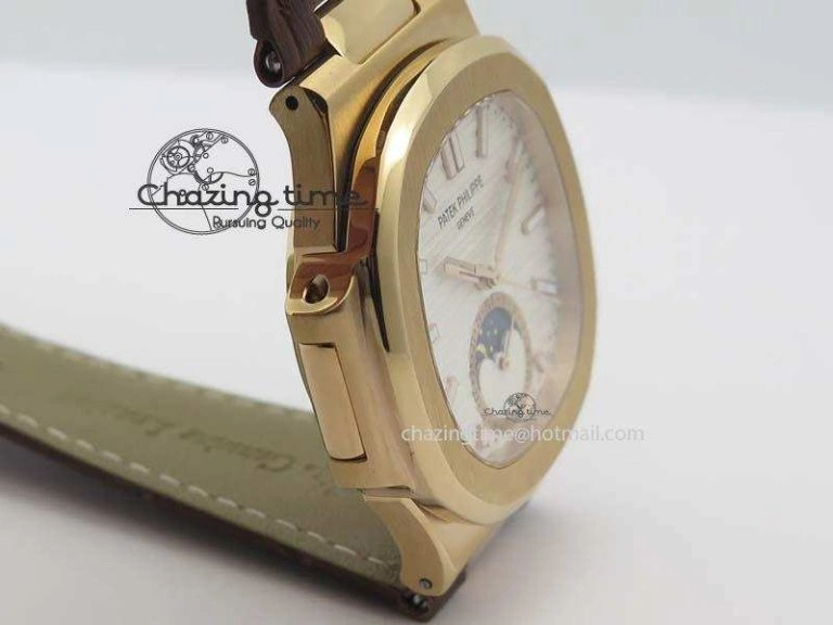 Nautilus 5726 Moonphase RG White Dial On Brown Leather Strap A SunProtective 9071