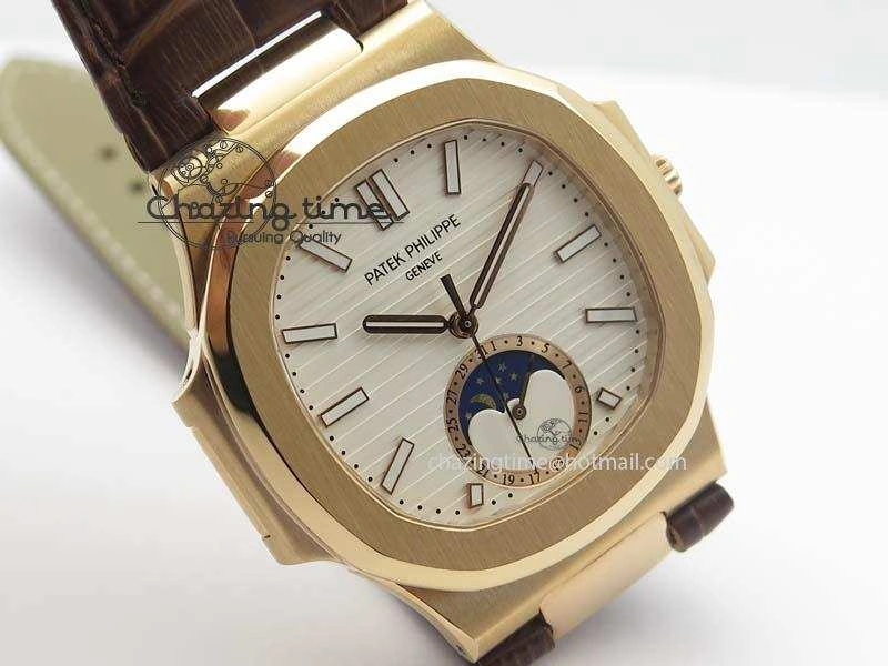 Nautilus 5726 Moonphase RG White Dial On Brown Leather Strap A SunProtective 9071