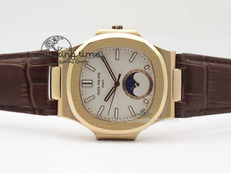 Nautilus 5726 Moonphase RG White Dial On Brown Leather Strap A SunProtective 9071