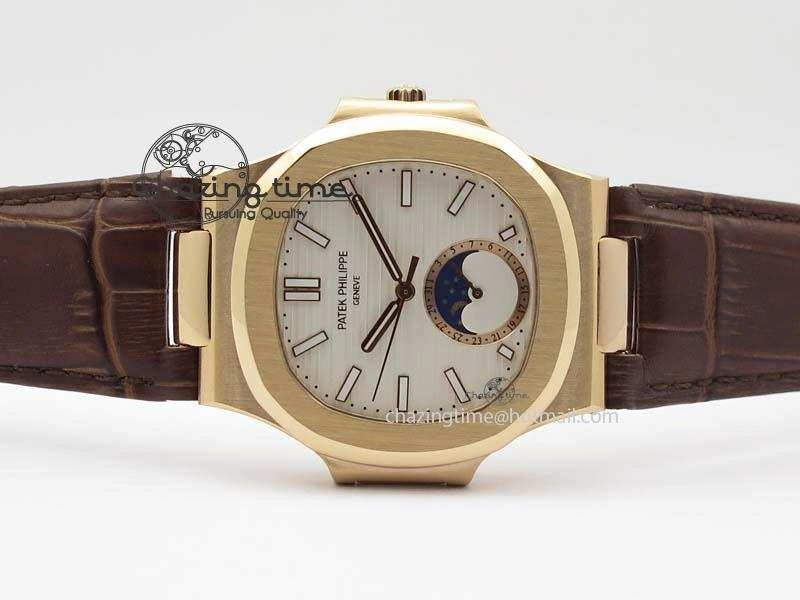 Nautilus 5726 Moonphase RG White Dial On Brown Leather Strap A SunProtective 9071