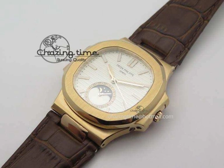 Nautilus 5726 Moonphase RG White Dial On Brown Leather Strap A SunProtective 9071