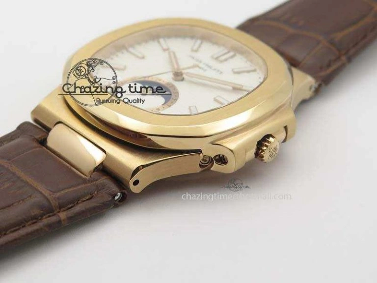 Nautilus 5726 Moonphase RG White Dial On Brown Leather Strap A SunProtective 9071
