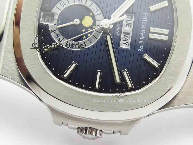 Nautilus 5726 Moonphase SS Blue Textured Dial On Black Leather Strap SmartChoice 9056