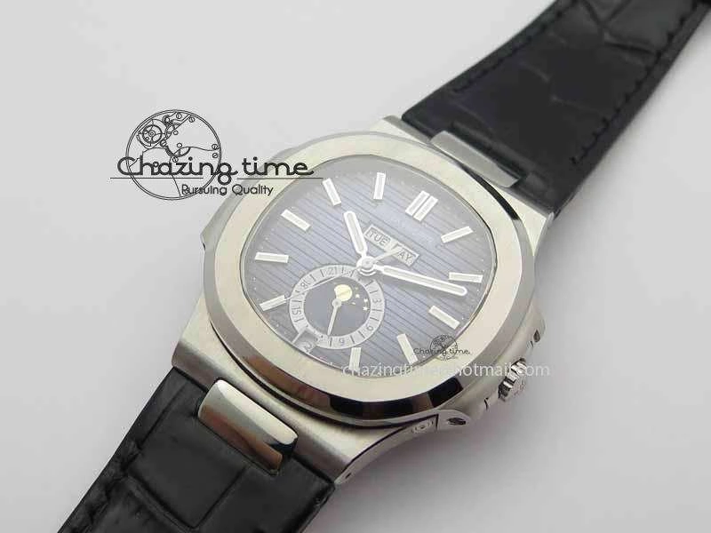 Nautilus 5726 Moonphase SS Blue Textured Dial On Black Leather Strap SmartChoice 9056