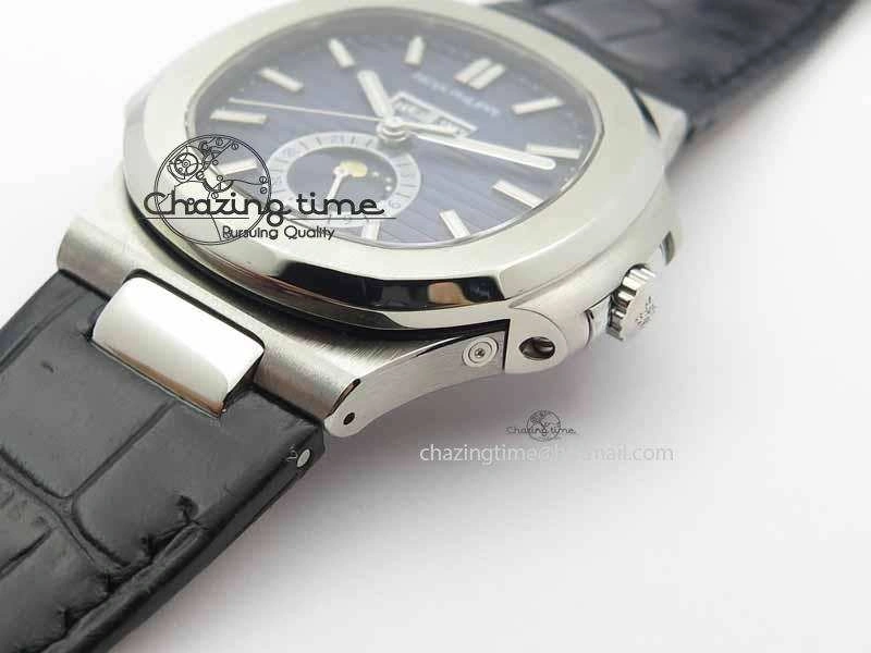 Nautilus 5726 Moonphase SS Blue Textured Dial On Black Leather Strap SmartChoice 9056