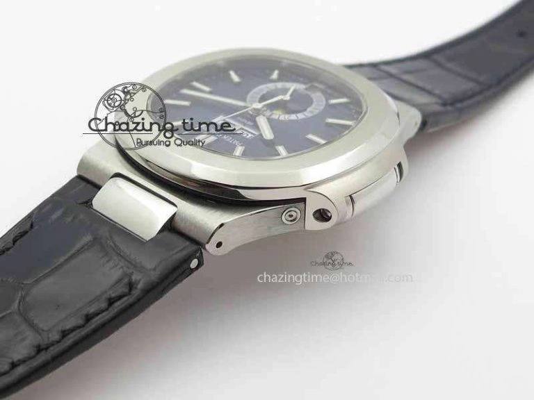 Nautilus 5726 Moonphase SS Blue Textured Dial On Black Leather Strap SmartChoice 9056