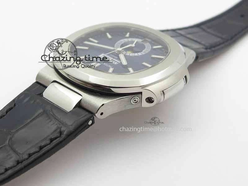 Nautilus 5726 Moonphase SS Blue Textured Dial On Black Leather Strap SmartChoice 9056