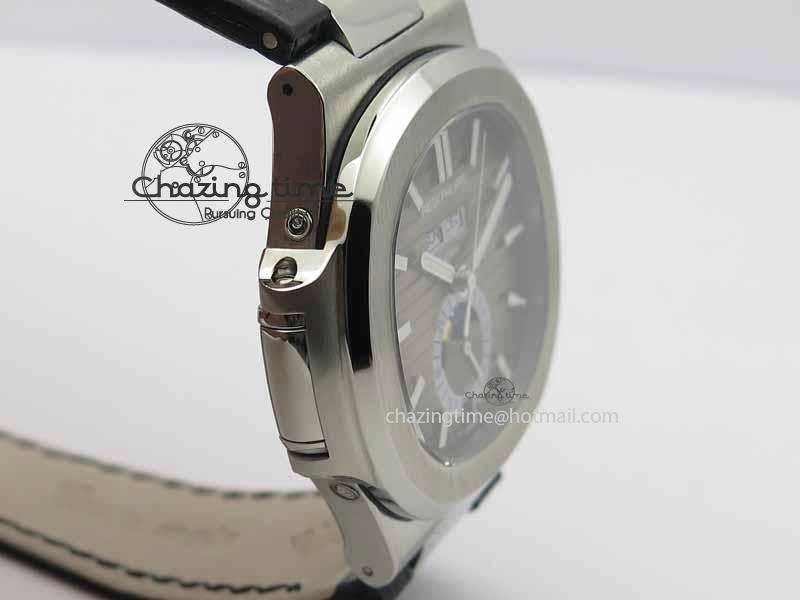 Nautilus 5726 Moonphase SS Gray Textured Dial On Black Leather Strap BestValue 9058