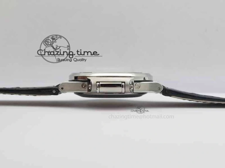 Nautilus 5726 Moonphase SS White Textured Dial On Black Leather Strap Sophisticated 9057
