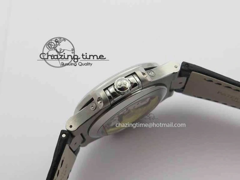 Nautilus 5726 Moonphase SS White Textured Dial On Black Leather Strap Sophisticated 9057