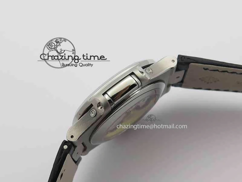 Nautilus 5726 Moonphase SS White Textured Dial On Black Leather Strap Sophisticated 9057