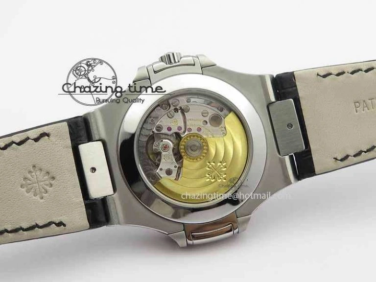Nautilus 5726 Moonphase SS White Textured Dial On Black Leather Strap Sophisticated 9057