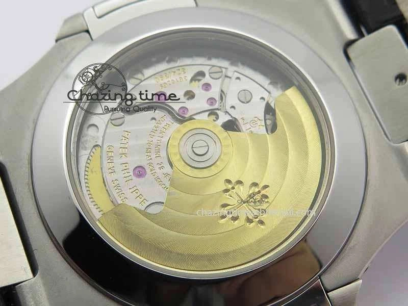 Nautilus 5726 Moonphase SS White Textured Dial On Black Leather Strap Sophisticated 9057
