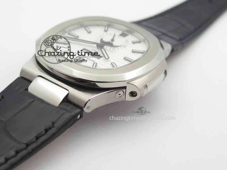 Nautilus 5726 Moonphase SS White Textured Dial On Black Leather Strap Sophisticated 9057