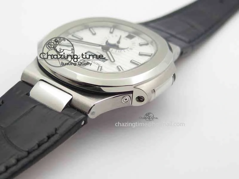 Nautilus 5726 Moonphase SS White Textured Dial On Black Leather Strap Sophisticated 9057