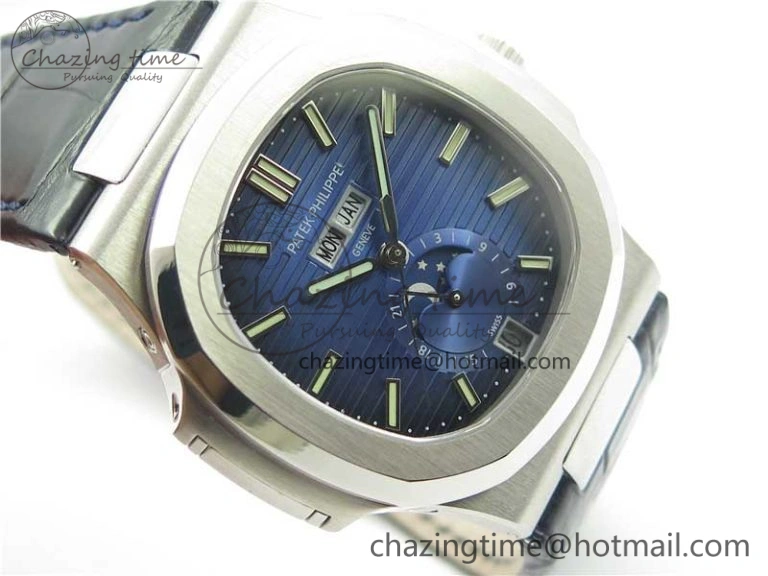 Stylish Nautilus 5726 PF Best Edition Blue Dial Working Annual Calendar On Black Croco Leather Strap A. 8950