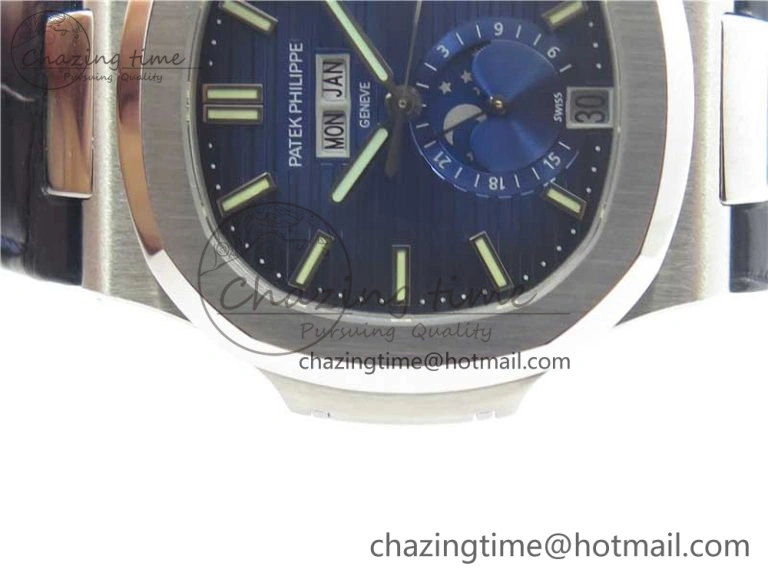 Stylish Nautilus 5726 PF Best Edition Blue Dial Working Annual Calendar On Black Croco Leather Strap A. 8950
