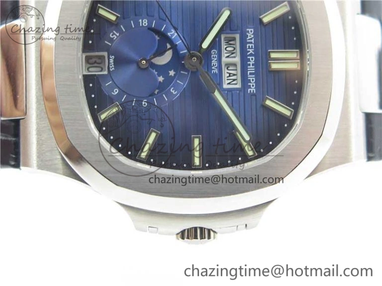 Stylish Nautilus 5726 PF Best Edition Blue Dial Working Annual Calendar On Black Croco Leather Strap A. 8950